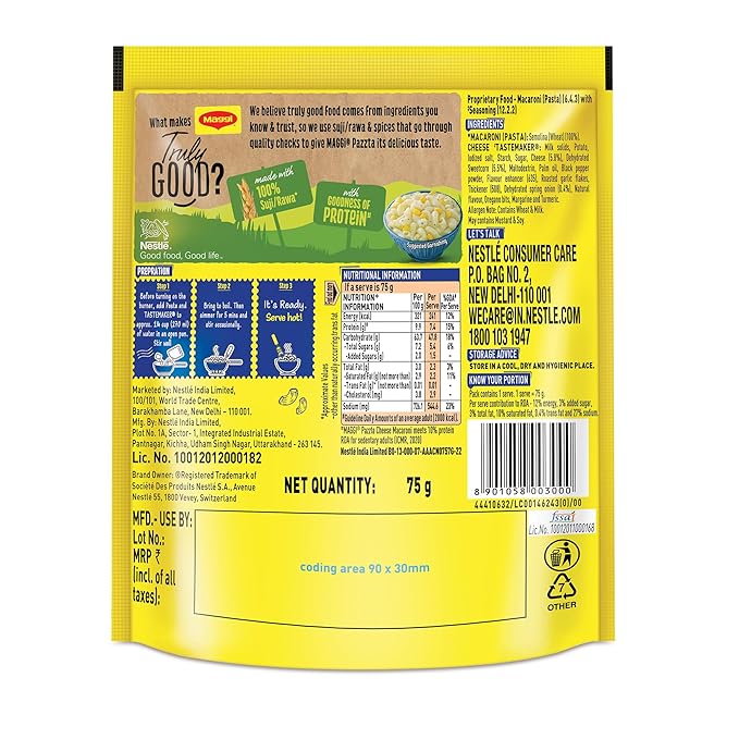 AZZTA MAGGI Instant Pasta- Cheese Macaroni, 75 G Pouch,Vegetarian