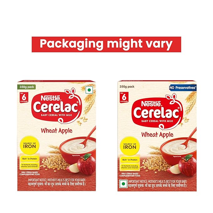 CERELAC Baby Food Cereal | No Preservatives | Wheat Apple for 6 to 24 Months Baby | Source of Iron & Protein for Babies | Instant Cereal | 350g