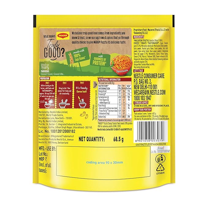PAZZTA Maggi Instant Pasta - Cheesy Tomato Twist, 68.5 G Pouch,Vegetarian