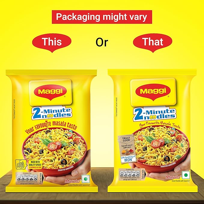 MAGGI 2-Minute Instant Noodles, Masala Noodles With Goodness Of Iron, Made With Choicest Quality Spices, Favourite Masala Taste, 70g Pouch