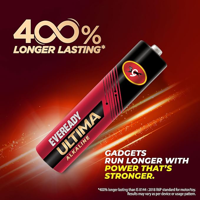 Eveready Ultima Alkaline AAA Battery, 400% Longer Lasting, Anti-Leak Turbolock Technology, Eco-Friendly Batteries for High-Drain Devices Household Devices & Toys.