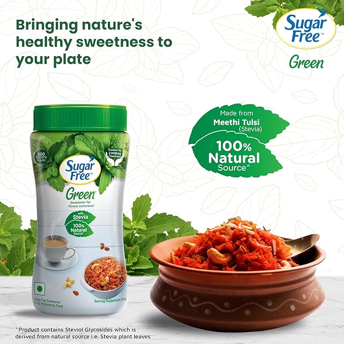 Sugar Free Green Stevia Jar, 40 g | 100% Plant-based Natural Sweetener 100% Natural Stevia leaves| Sweet like Sugar but with zero calories|