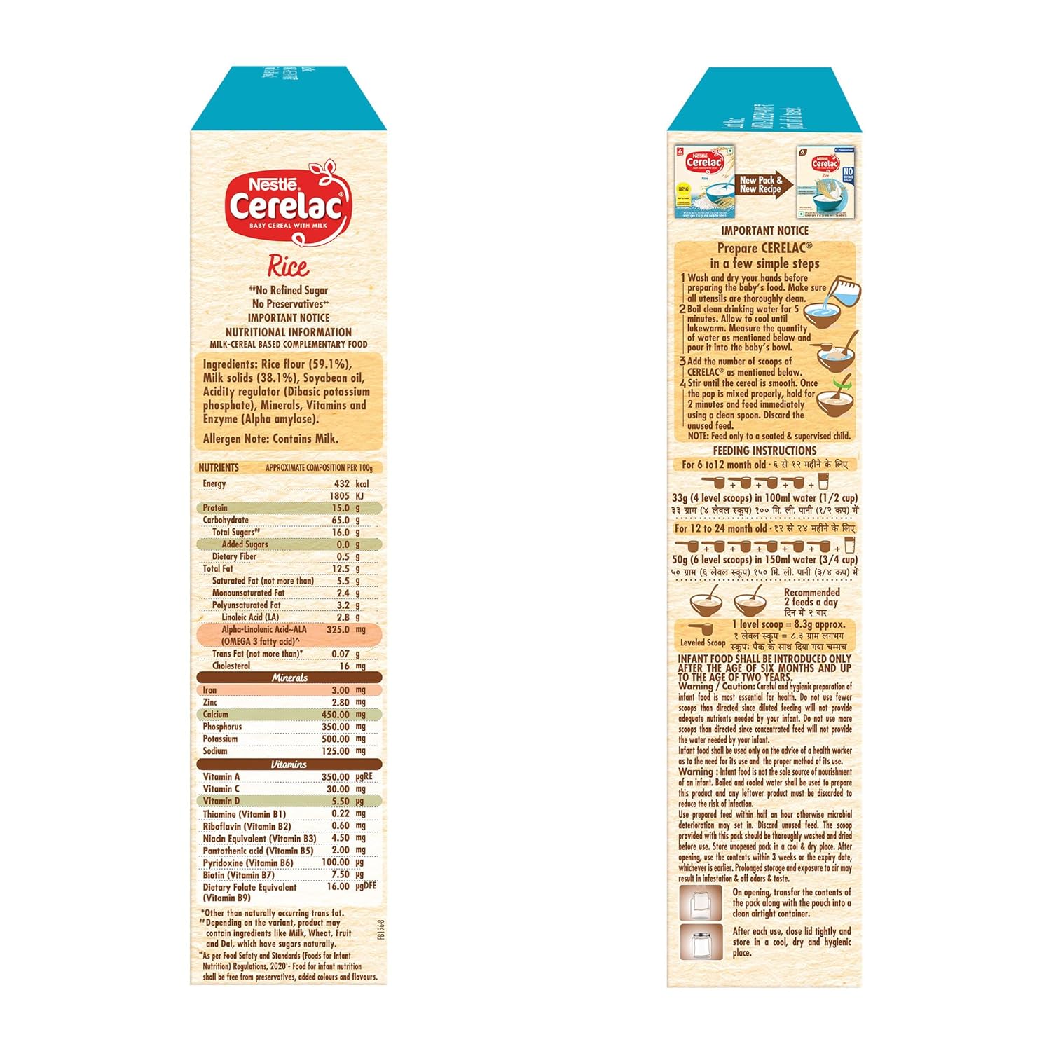 CERELAC Baby Food Cereal | No Refined Sugar | No Preservatives | Rice for 6 to 24 Months Baby | Omega 3 Iron Protein Calcium Vitamin D for Babies | Instant Cereal | 300g
