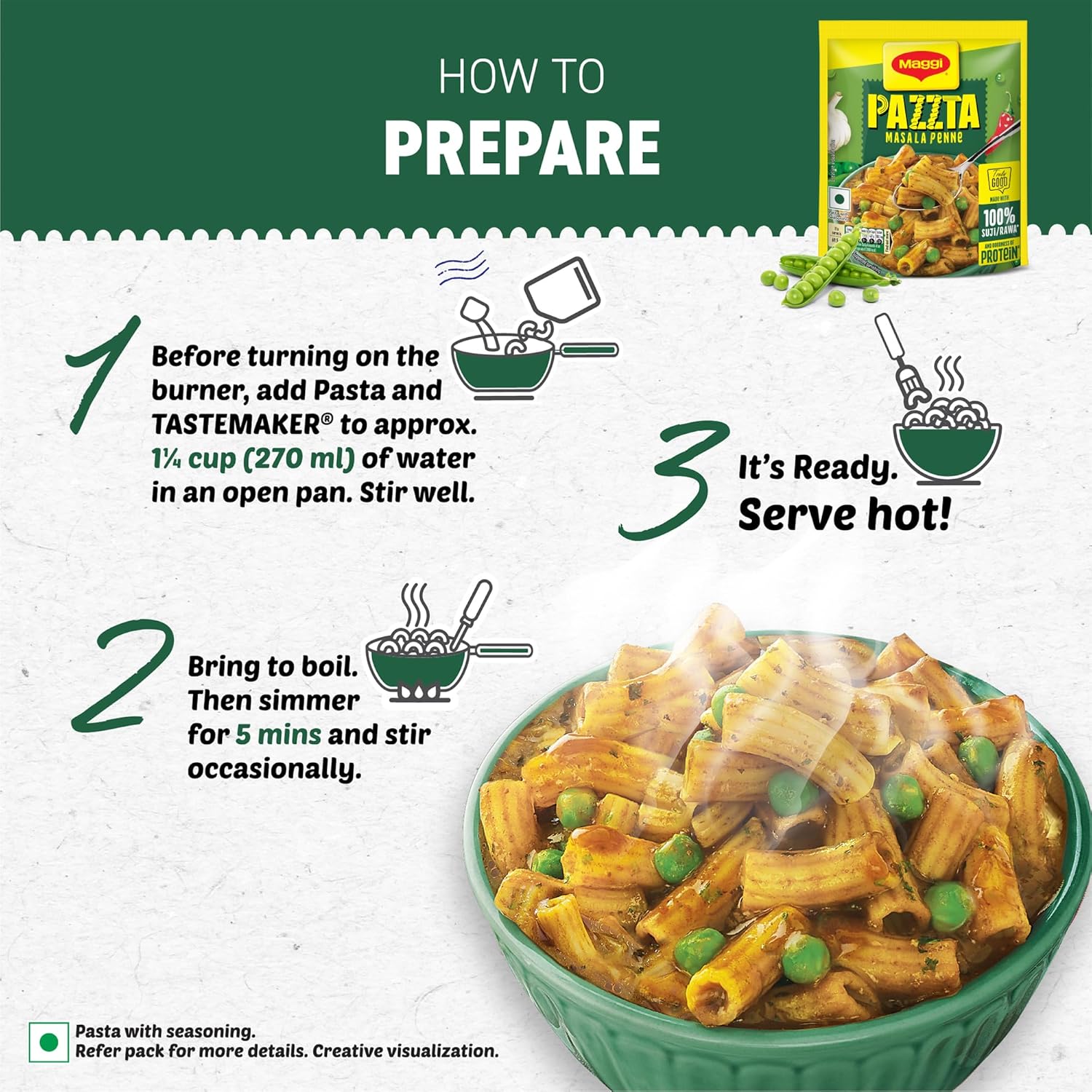 PAZZTA Maggi Instant Pasta - Masala Penne, 69.5 g Pouch