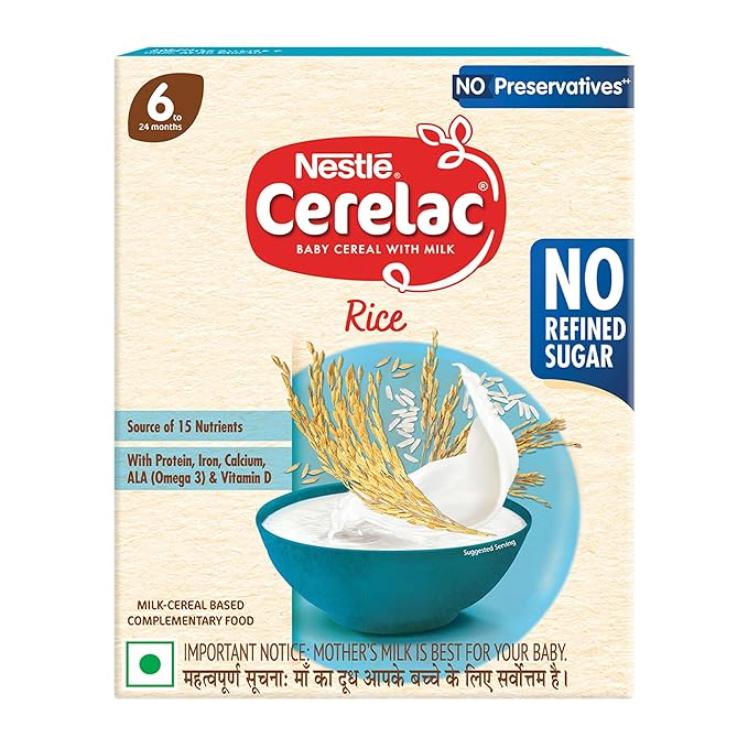 CERELAC Baby Food Cereal | No Refined Sugar | No Preservatives | Rice for 6 to 24 Months Baby | Omega 3 Iron Protein Calcium Vitamin D for Babies | Instant Cereal | 300g