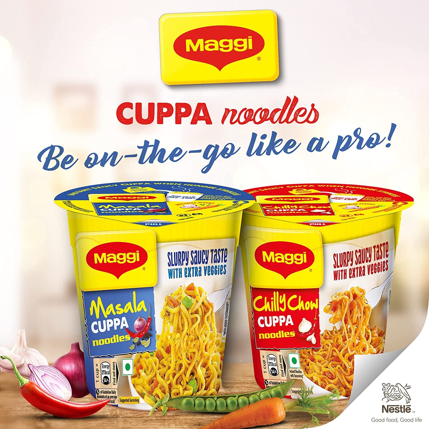 MAGGI Instant Cuppa Noodles,Masala |Delicious Slurpy Saucy Taste|With Extra Veggies 70.5g