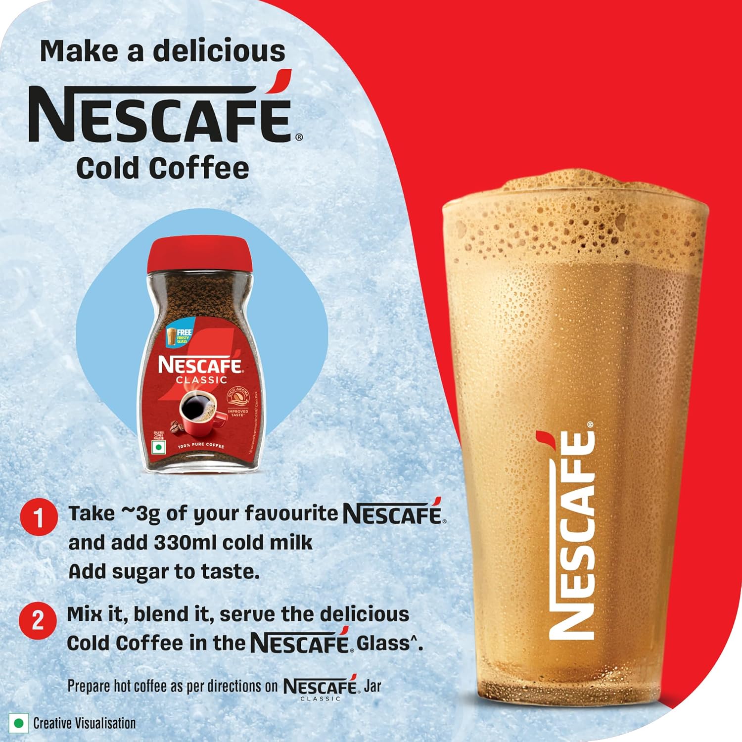 Nescafe Classic Instant Coffee Powder | Indulge In A Delicious NESCAFE Cold Coffee At Home | Jar with Free Frosty Cafe Glass Inside | 190 G/180 G Jar (Weight May Vary)