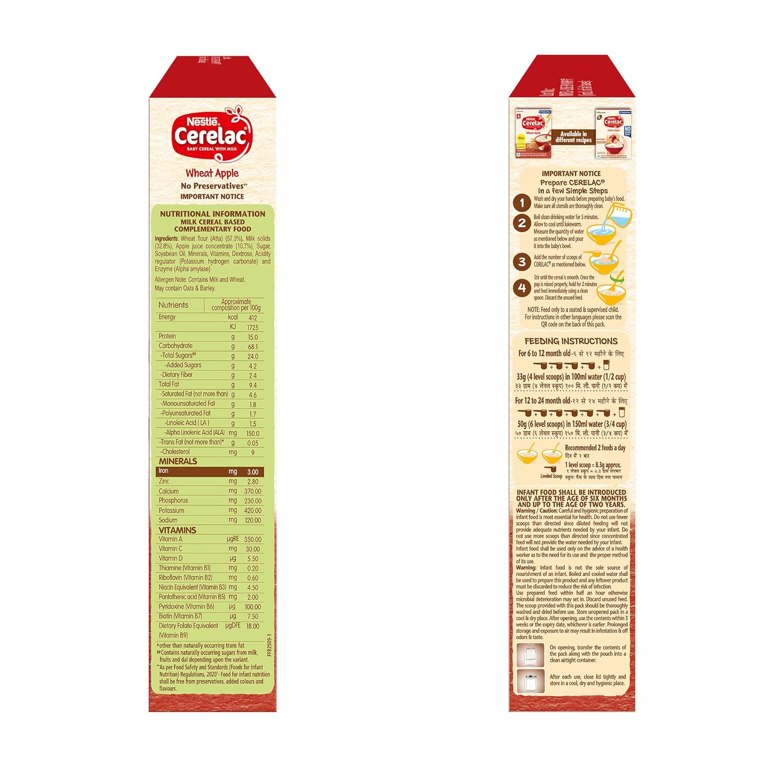 CERELAC Baby Food Cereal | No Preservatives | Wheat Apple for 6 to 24 Months Baby | Source of Iron & Protein for Babies | Instant Cereal | 350g