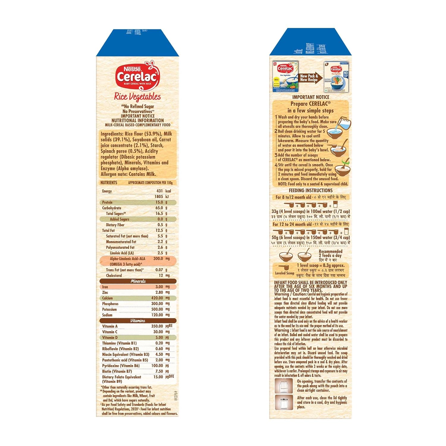 CERELAC Baby Food Cereal | No Refined Sugar | No Preservatives | Rice Vegetables for 8 to 24 Months Baby | Omega 3 Iron Protein Calcium Vitamin D for Babies | Instant Cereal | 300g