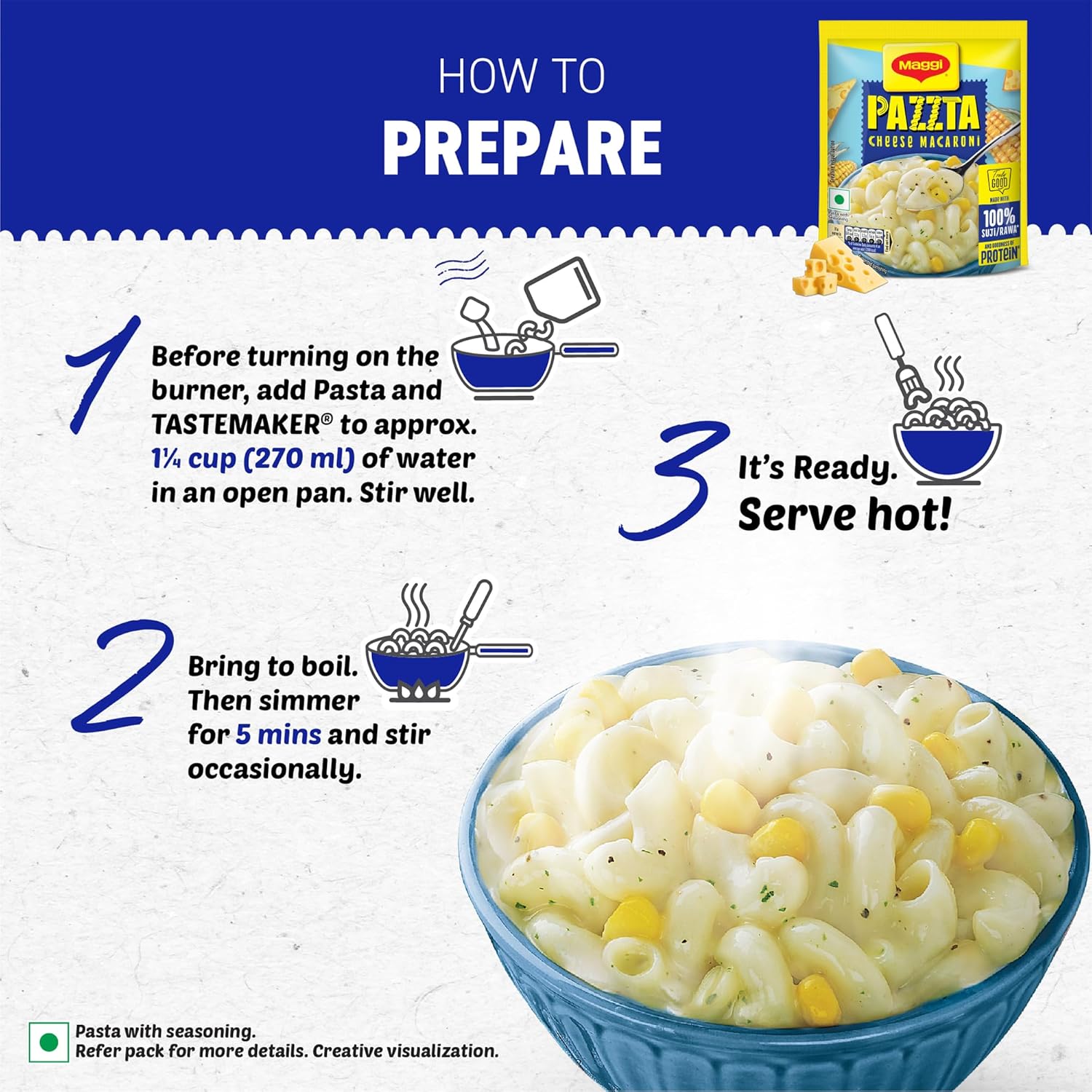 AZZTA MAGGI Instant Pasta- Cheese Macaroni, 75 G Pouch,Vegetarian