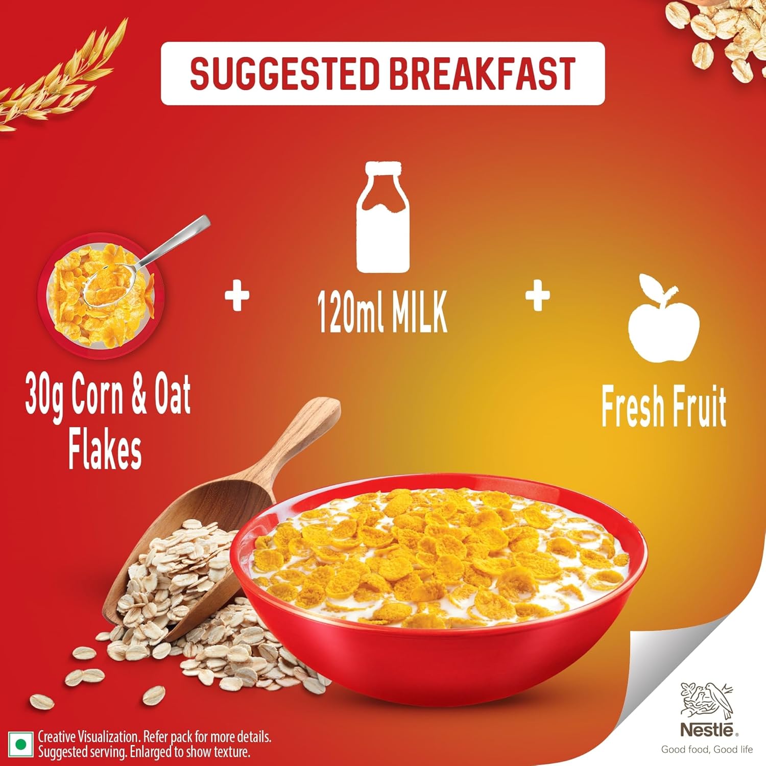 Nestlé Gold Crunchy Corn & Oat Flakes - Breakfast Cereal with Immuno-Nutrients | Made with Whole Grains & The Goodness Of B Vitamins, Calcium & Vitamin D, No Added Colours & Flavours, 230g, Pouch