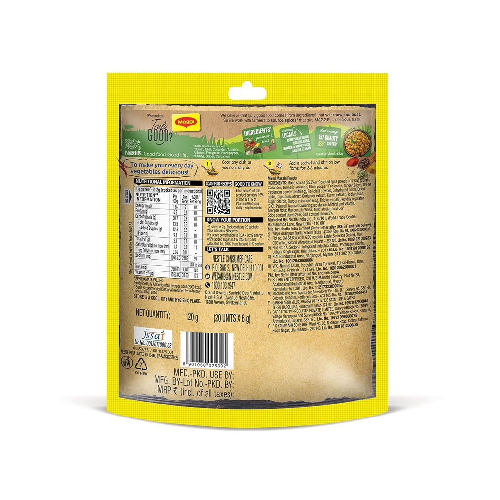 MAGGI Masala-ae-Magic Vegetable Masala, All in One | 120g Pouch (6g x 12 Sachets)