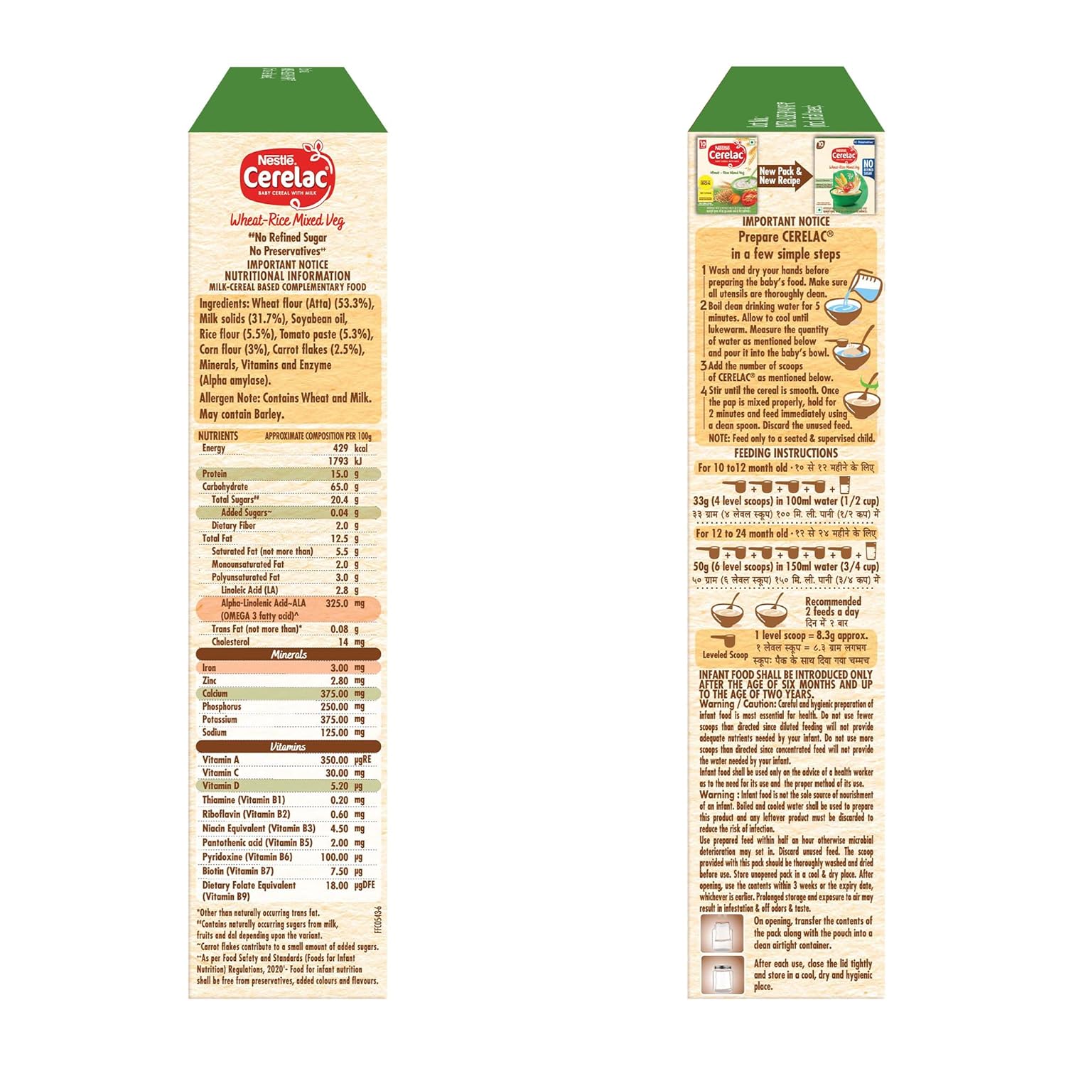 CERELAC Baby Food Cereal | No Refined Sugar | No Preservatives | Wheat Rice Mixed Veg for 10 to 24 Months Baby | Omega 3 Iron Protein Calcium Vitamin D for Babies | Instant Cereal | 300g