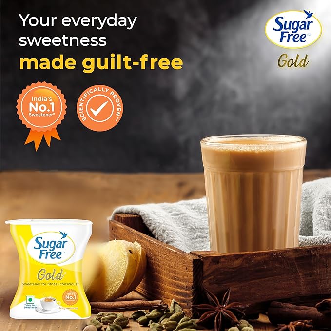 Sugar Free Gold, 100 Pellets| India’s No.1 Sweetner| Sweet like Sugar with Low Calories| Scientifically Proven & Tested
