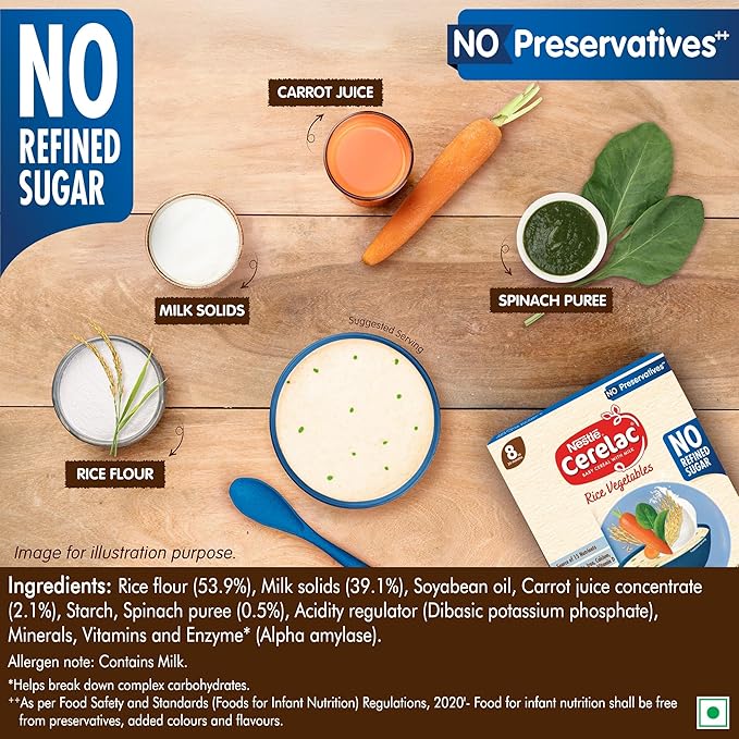 CERELAC Baby Food Cereal | No Refined Sugar | No Preservatives | Rice Vegetables for 8 to 24 Months Baby | Omega 3 Iron Protein Calcium Vitamin D for Babies | Instant Cereal | 300g