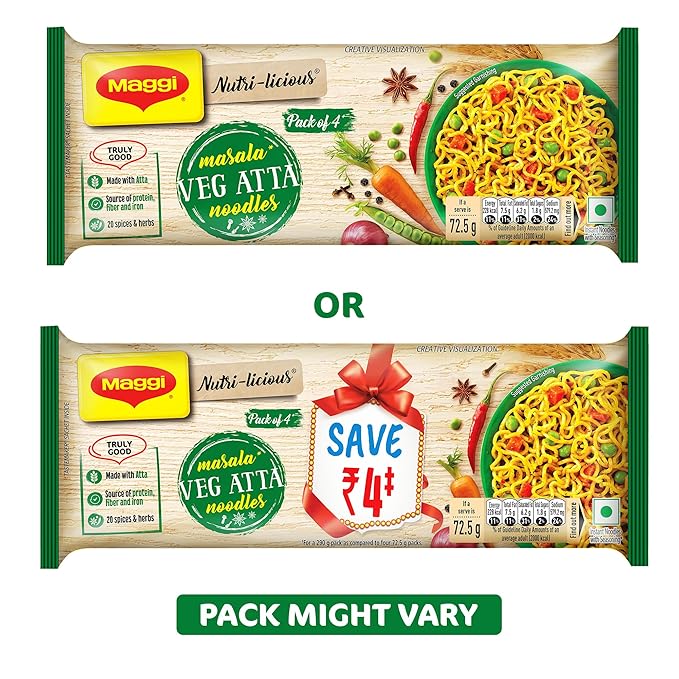 MAGGI Nutri-licious Masala Veg Atta Noodles, Instant Noodles with 20 Spices & Herbs, Source of Fibre, Protein & Iron, 290g