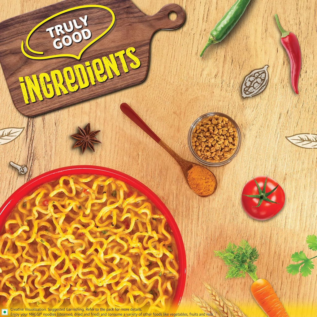 MAGGI 2-Minute Instant Noodles, Masala Noodles With Goodness Of Iron, Made With Choicest Quality Spices, Favourite Masala Taste, 70g Pouch