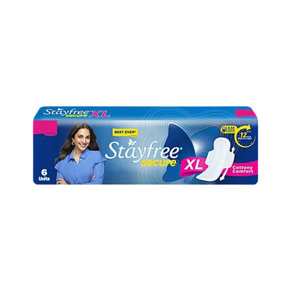 Stayfree Sanitary Pads - Secure XL Cottony Soft, with Wings, 6 pcs