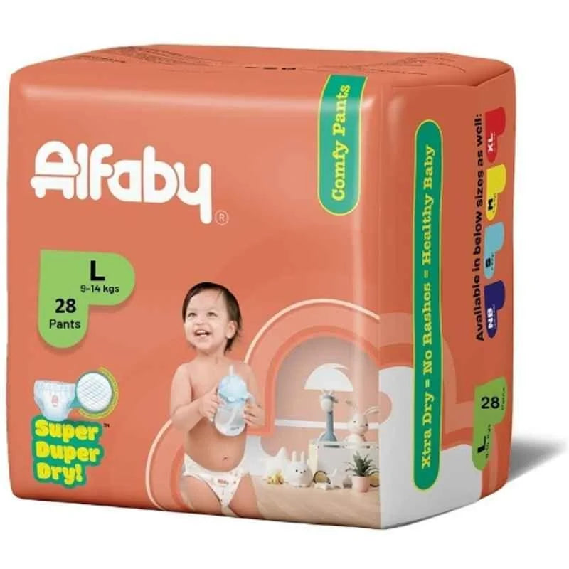 Alfaby Baby Diapers  Super Dry Comfy Pants | Long Lasting Dryness | Leak Proof Diapers | Uninterrupted Baby Sleep | Comfortable Fit | 12 hrs protection (XS to XL sizes) (L, 28.00)
