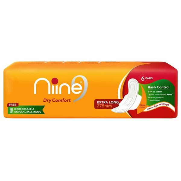 Type Ultra-Thin Size XL Length 275mm Packaging Type Straight Top Fabric Cotton Is it Disposable Yes Wings Yes Brand NIINE Country of Origin Made in India Pack Size 6 Pads
