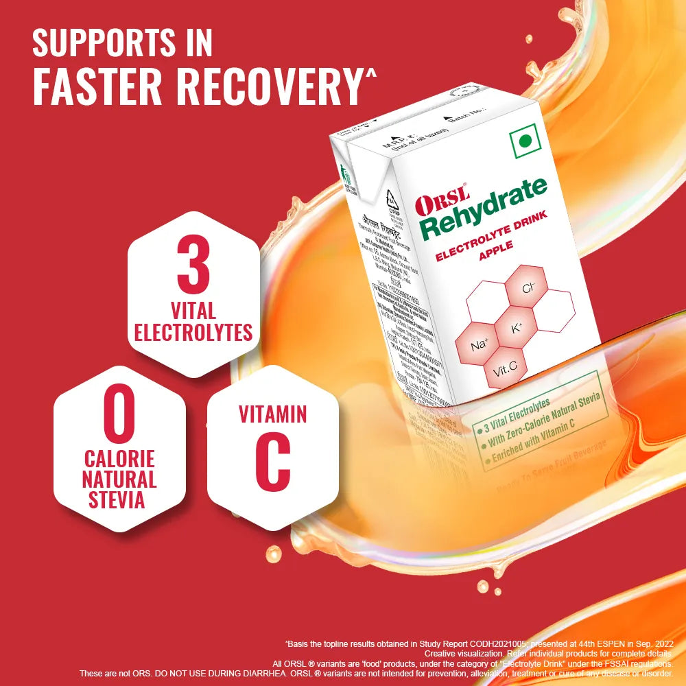 ORSL Electrolyte Drink Apple Flavour - Packet of 200 ml Liquid